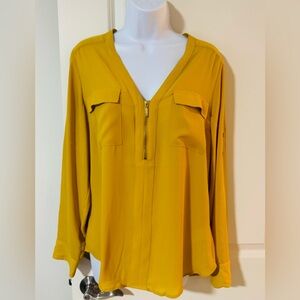 Express Mustard V-Neck Blouse with Zipper